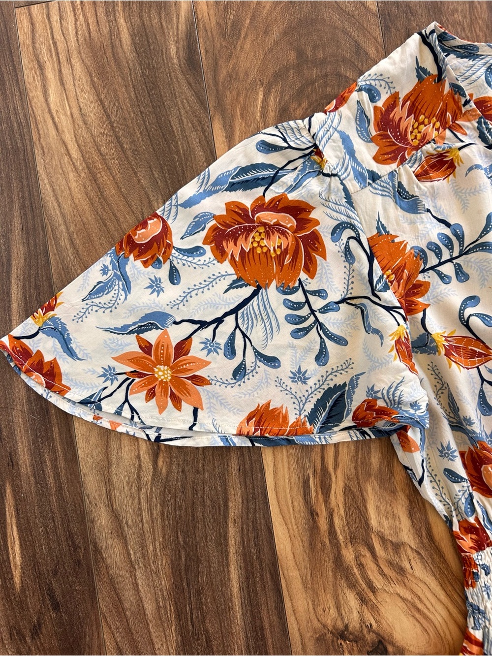 Anthropologie Abel the Label Maxi Dress Floral Sz Large Orange and Blue Hi Low - Picture 2 of 10